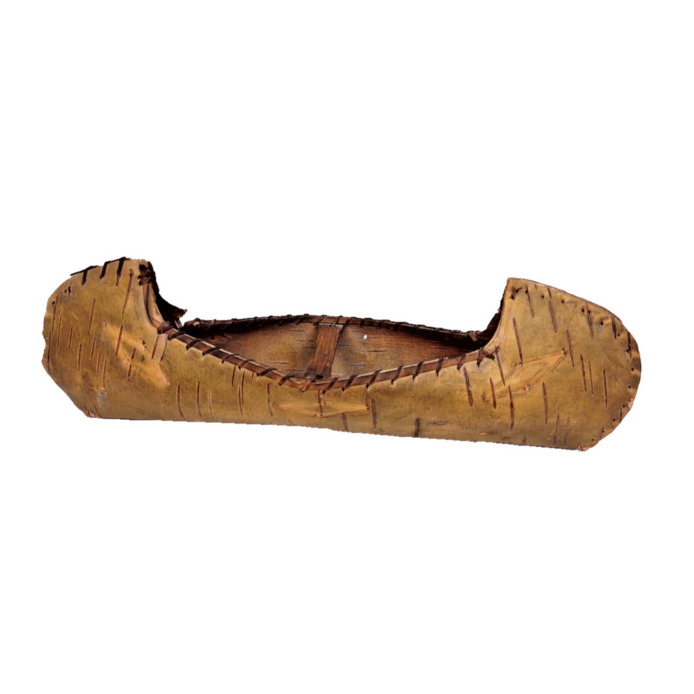 VTG Native Hand Made Souvenir Inuit Wooden Birch Bark Canoe Boat 9" Ontario